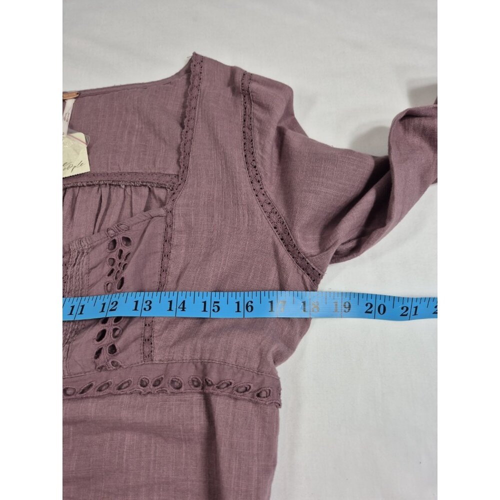 Free People Blouse Size S  Eyelet Lace Crop Top Purple Mauve Roan Rouge (13) - Picture 6 of 13